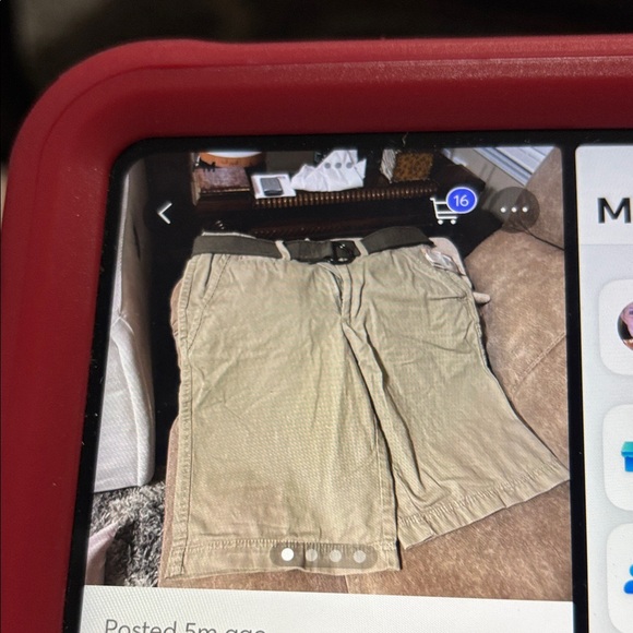 OP Men's Khaki Cargo Shorts, has dark green belt, sz 32, NWT - Picture 4 of 5